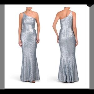 Dress the population light blue/silver sparkle dress